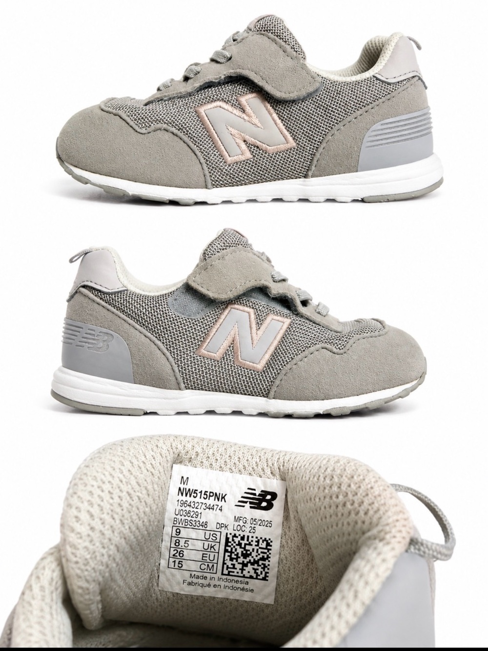 New Balance Kids Grey Sneakers with Pink Logo Accent
